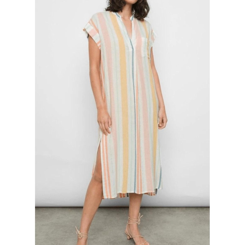 Rails Suri Melon Stripe Beach Linen Blend Midi Dress Oversized | Size XS